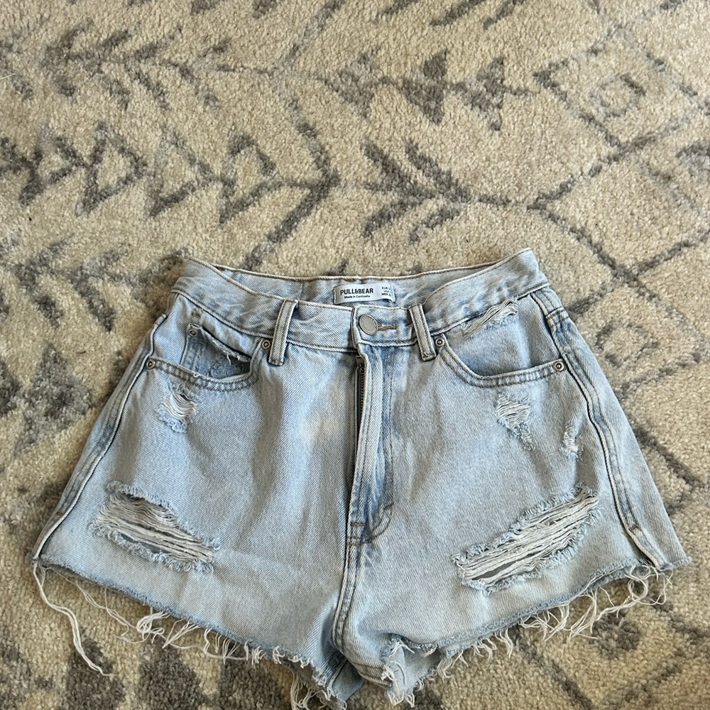 Pull&Bear Light Blue Ripped Jean Shorts